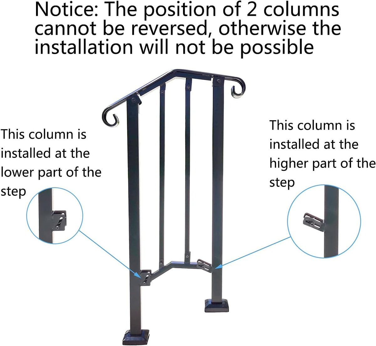 Black Metal Handrail Stair Railing Kit for 1 to 2 Step Q959
