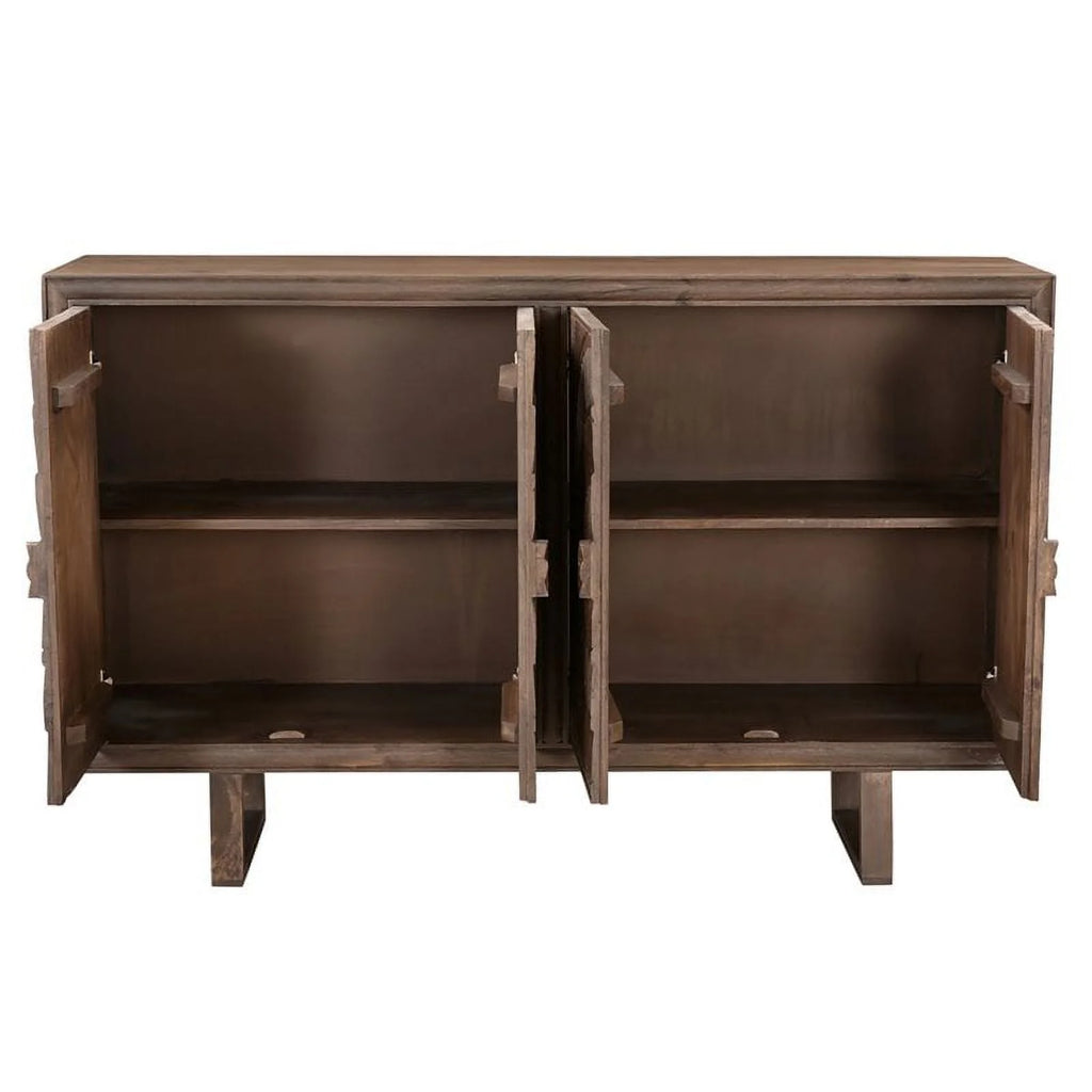 Solid Wood Cabinet with 4 Hand-Carved Doors M3075