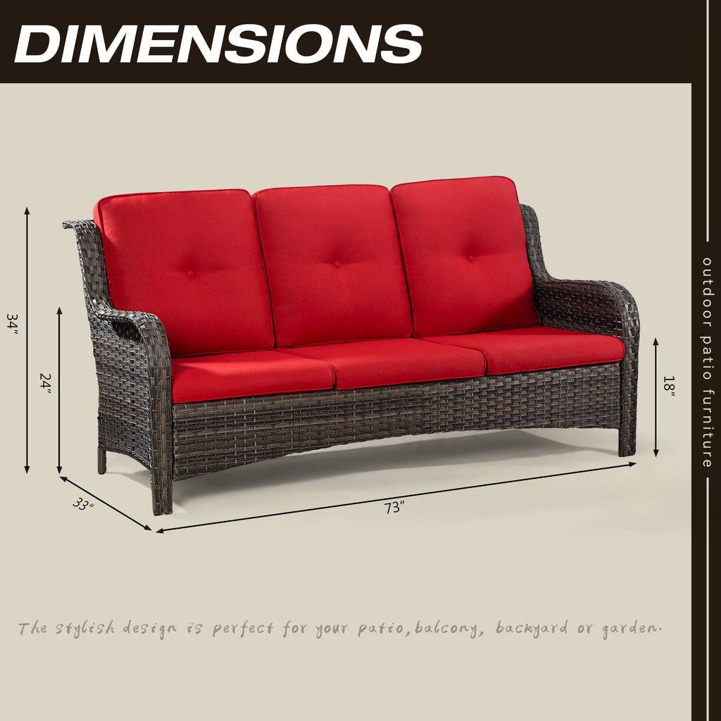 5 Pieces Patio Furniture Set with 3-Seat Sofa and Swivel Rocking Chairs, Red D295679