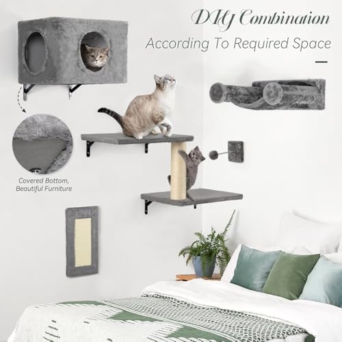 Wall Mounted Cat Furniture Set with House Steps Scratcher Hammock C33475