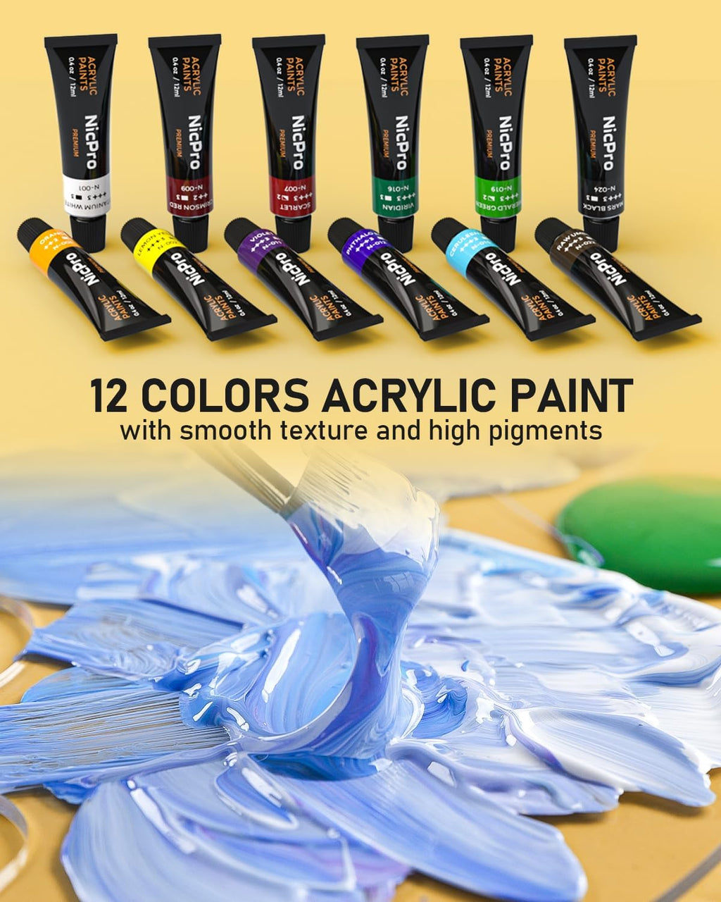 65PCS Acrylic Paint Canvas Set with 12 Colors, 30 Paint Brushes, 5 Canvas, Wood Easel, 3 Palette, A5 Paper Pad W11720