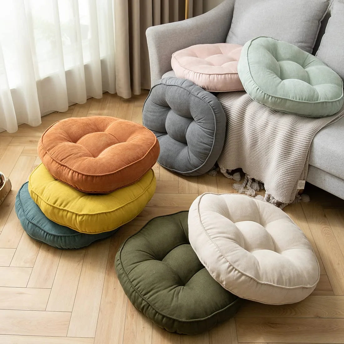 Orange 22x22 Inch Corduroy Round Chair Pad W405