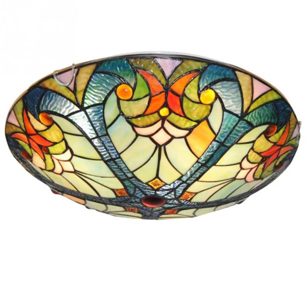 Flush Mount Ceiling Light LED Ceiling Lamp with Tiffany Glass Shade, 3 Light Pendant Light 16" O42051