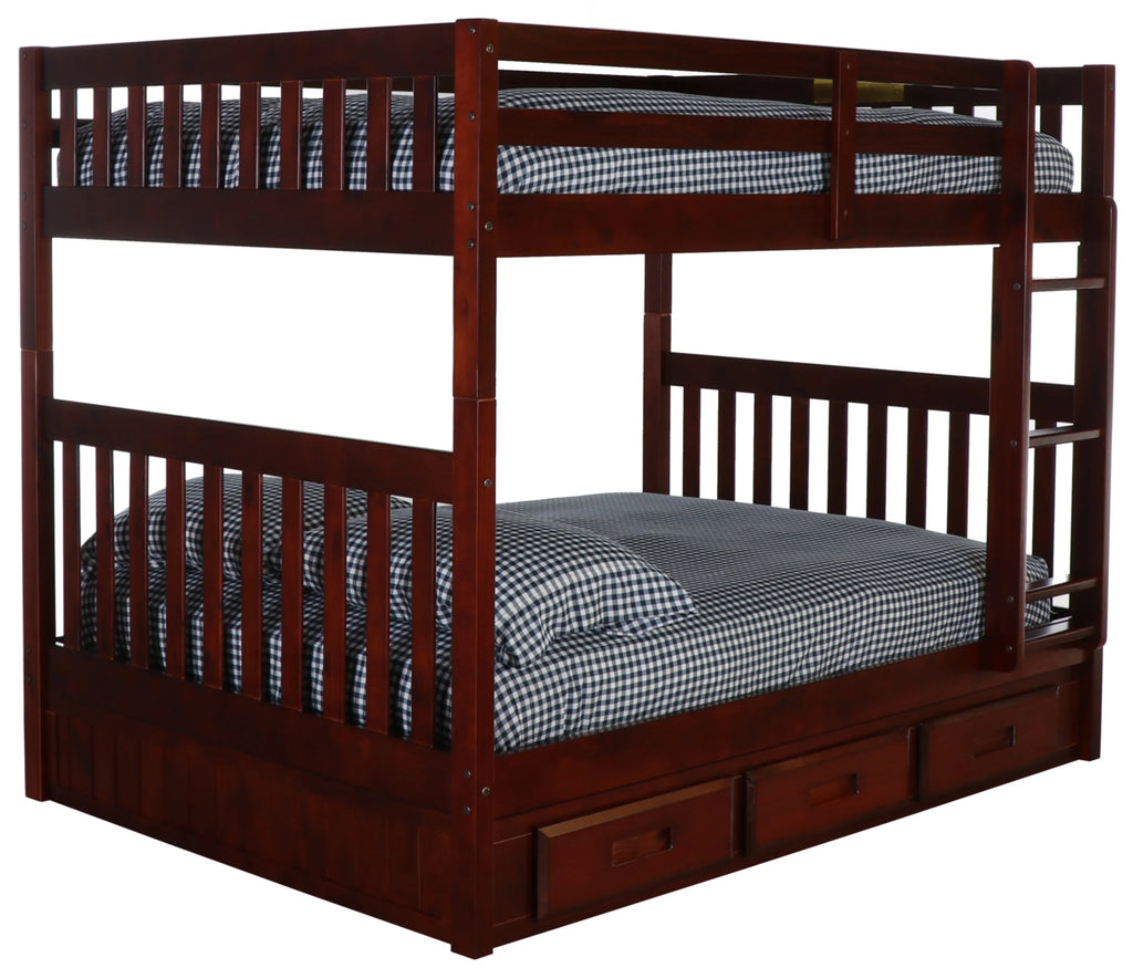 Full over Full Size Ladder Bunk Bed with 3 Drawers Q763