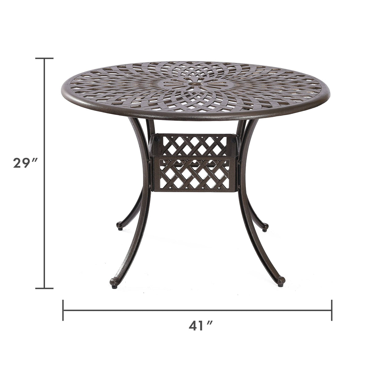 Cast Aluminum Outdoor Patio Dining Table with Lattice Weave Design in Bronze W1848