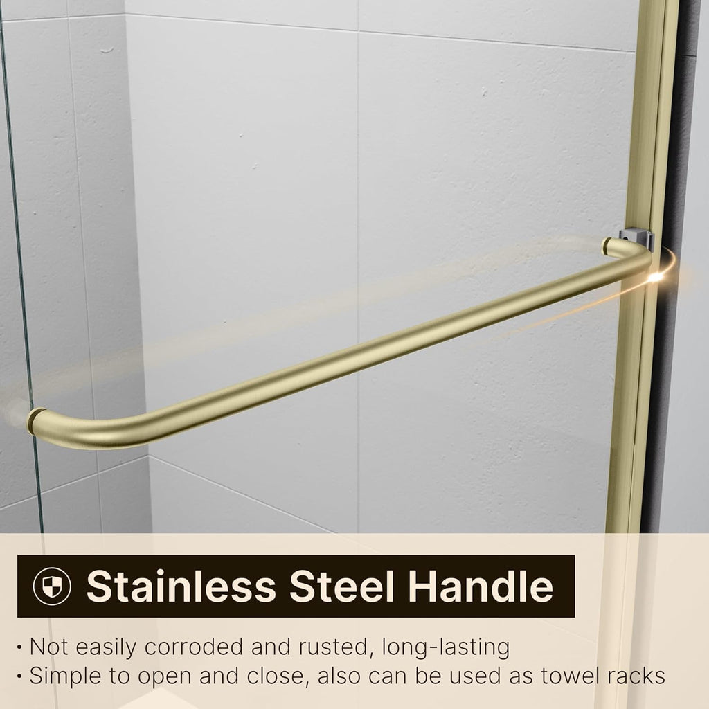 60 in. W x 72 in. H Double Sliding Semi-Frameless Shower Door, 1/4" Clear Tempered Glass, Brushed Gold Finish G62063