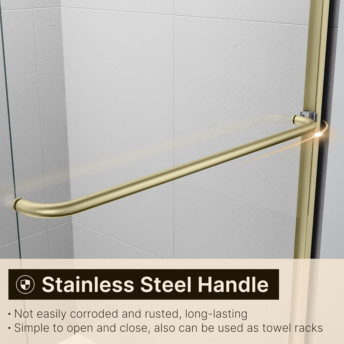 60 in. W x 72 in. H Double Sliding Semi-Frameless Shower Door, 1/4" Clear Tempered Glass, Brushed Gold Finish G62063