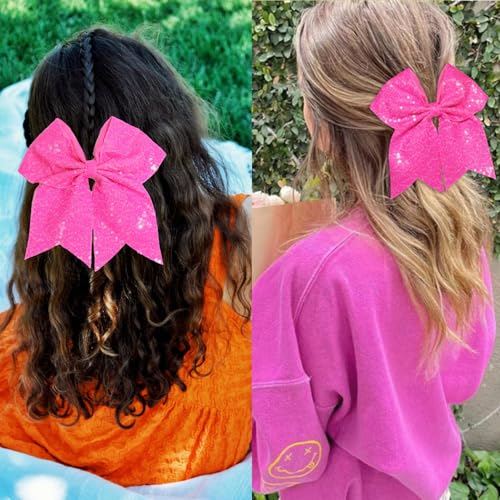 7 Inch Sequin Red Hair Bow Clips M813640