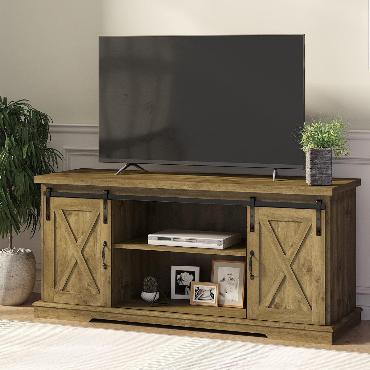 58'' Rustic TV Stand with Sliding Barn Doors C207076