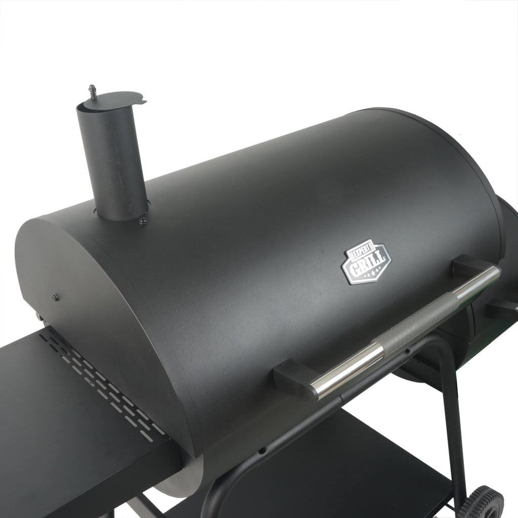 Black Offset Steel Charcoal Smoker Grill with Side Firebox H95189