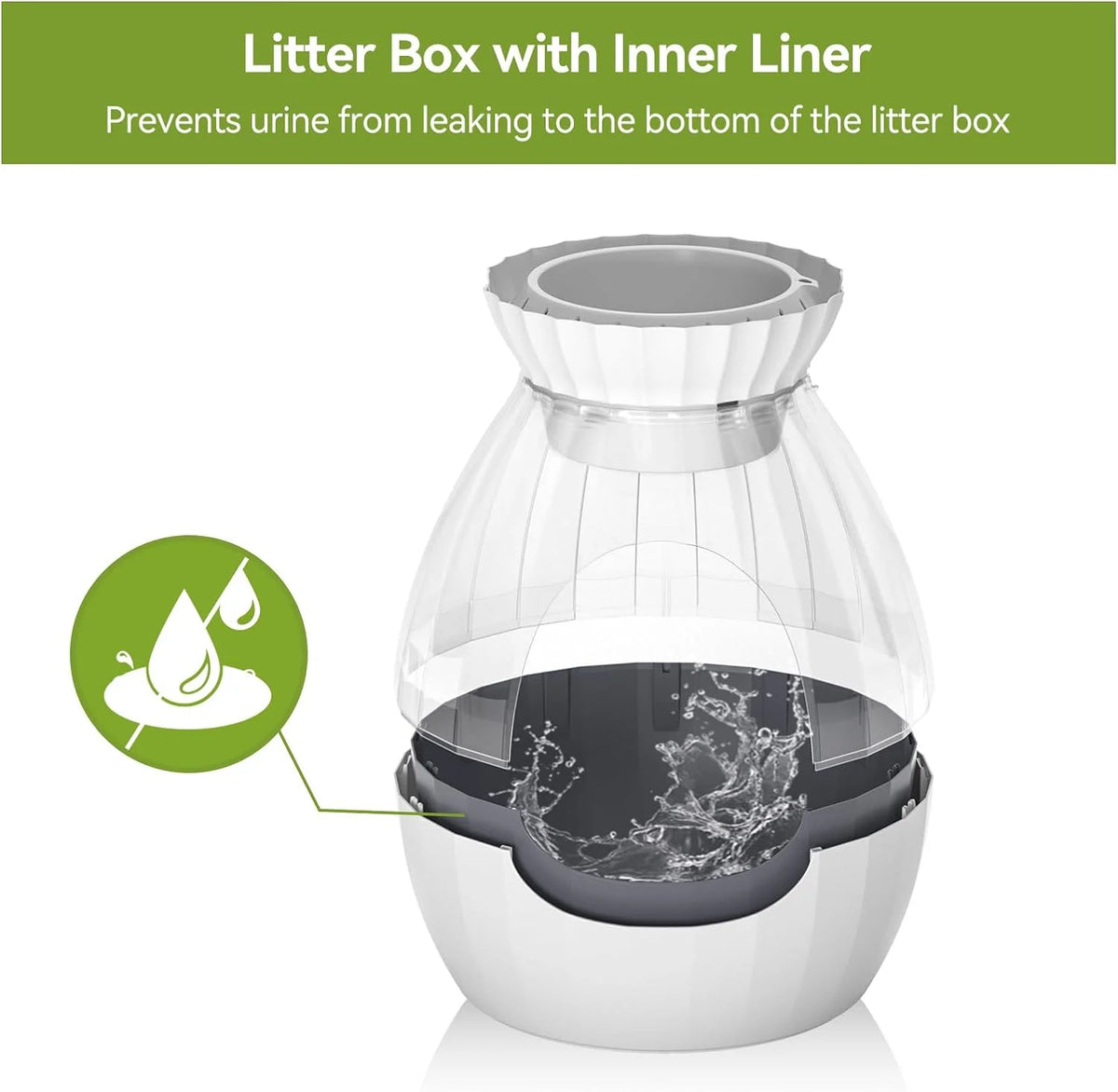White Enclosed Large Cat Litter Box with Leak Proof Liner E7217