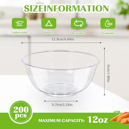 12 oz Clear Plastic Bowls 100 Pack Disposable Hard Small Bowls I55240
