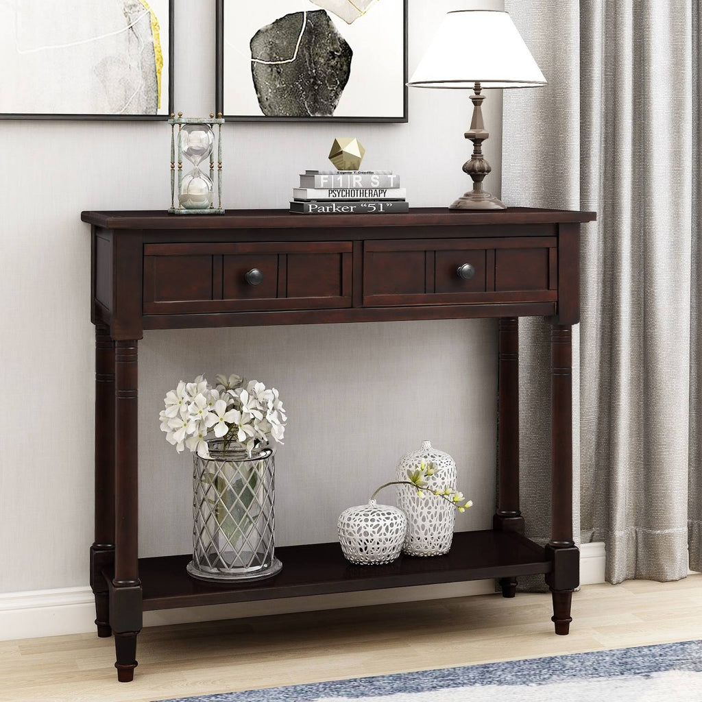 Espresso Two Drawer Console Table with Bottom Shelf J24843
