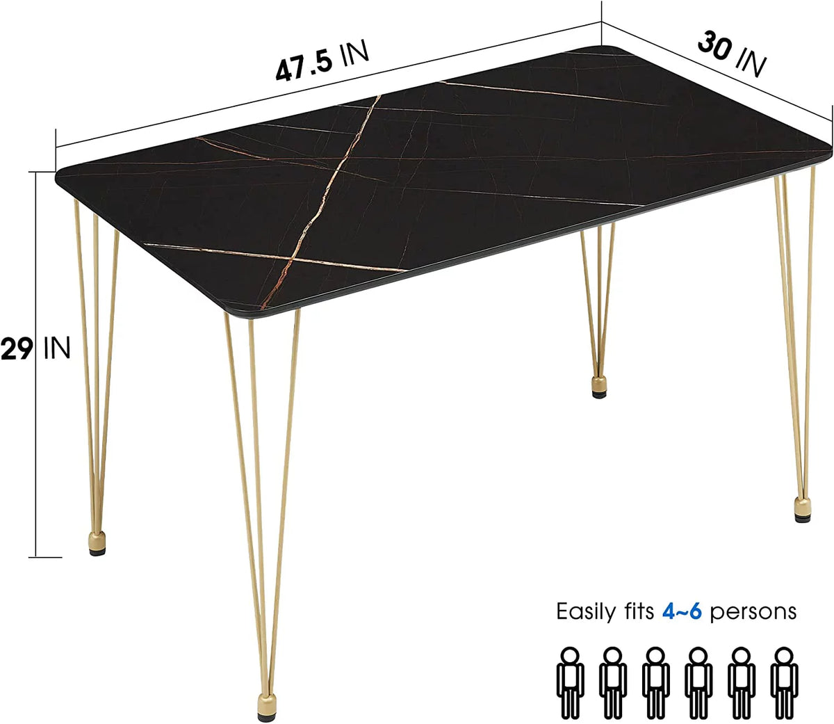 White 47 inch Rectangle Wood Dining Table with Silver Hairpin Legs Q75206
