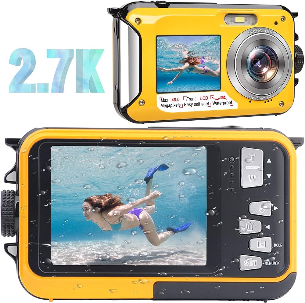 Blue Waterproof Digital Camera 48MP 2.7K Video 16X Digital Zoom Pack of 2 E4028