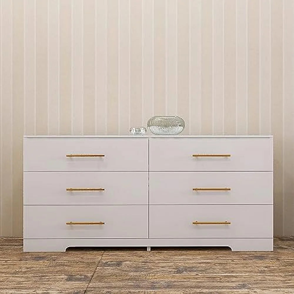 White 6 Drawer Wood Dresser with LED Light B984