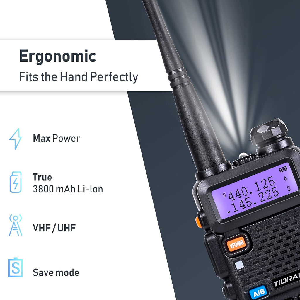 2 Pack Ham Radio Handheld Walkie Talkie with Rechargeable 3800mAh Extended Battery Antenna Earpiece and Programming Cable M223943