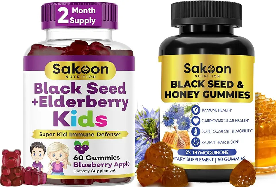 Black Seed Oil Gummies with Honey, Elderberry, Vitamin C & Zinc 2 Pack G615