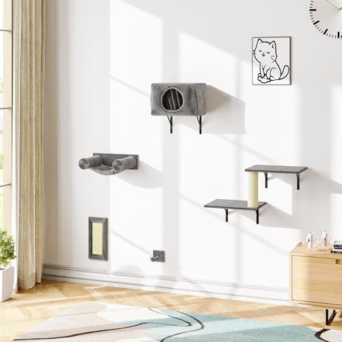 Wall Mounted Cat Furniture Set with House Steps Scratcher Hammock C33475