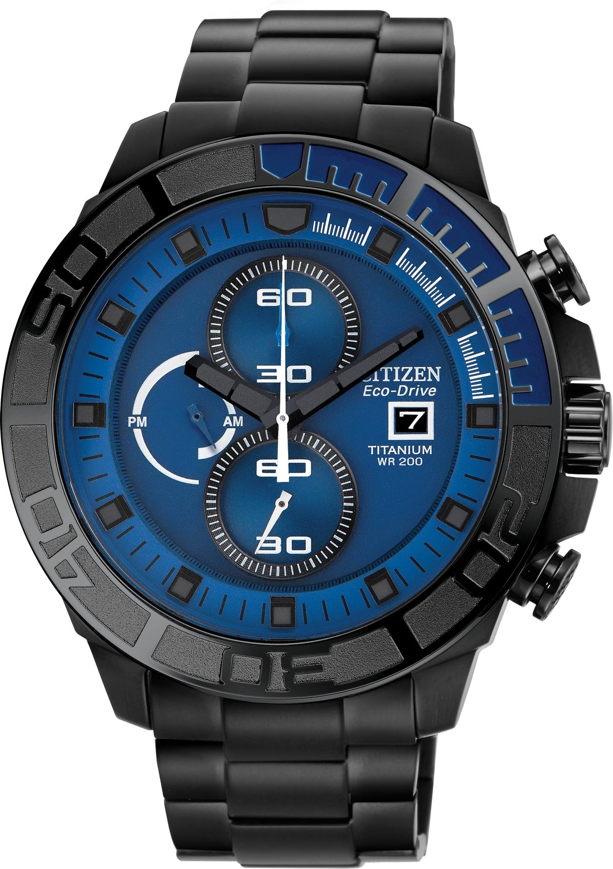Black IP Titanium Blue Dial Chronograph Watch G98454