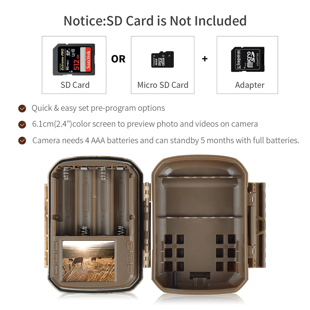 2 Pack 36MP 2K Night Vision Waterproof Trail Camera with 2.0" LCD T7601