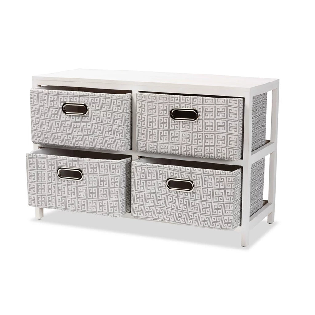 White Finished Wood 4-Basket Storage Unit F166956