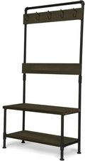 Acacia Wood Bench with Shelf and Coat Hooks A638258