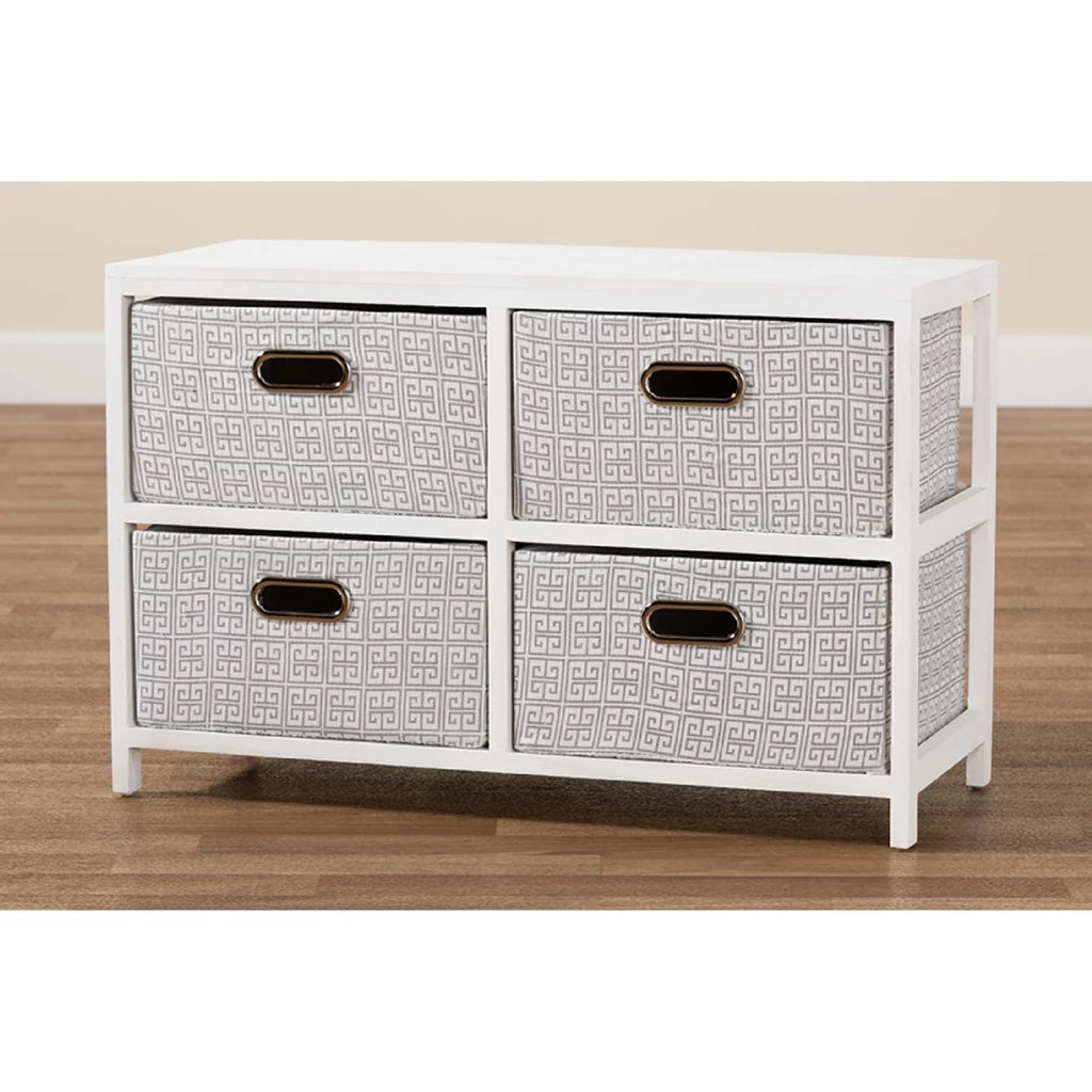 White Finished Wood 4-Basket Storage Unit F166956