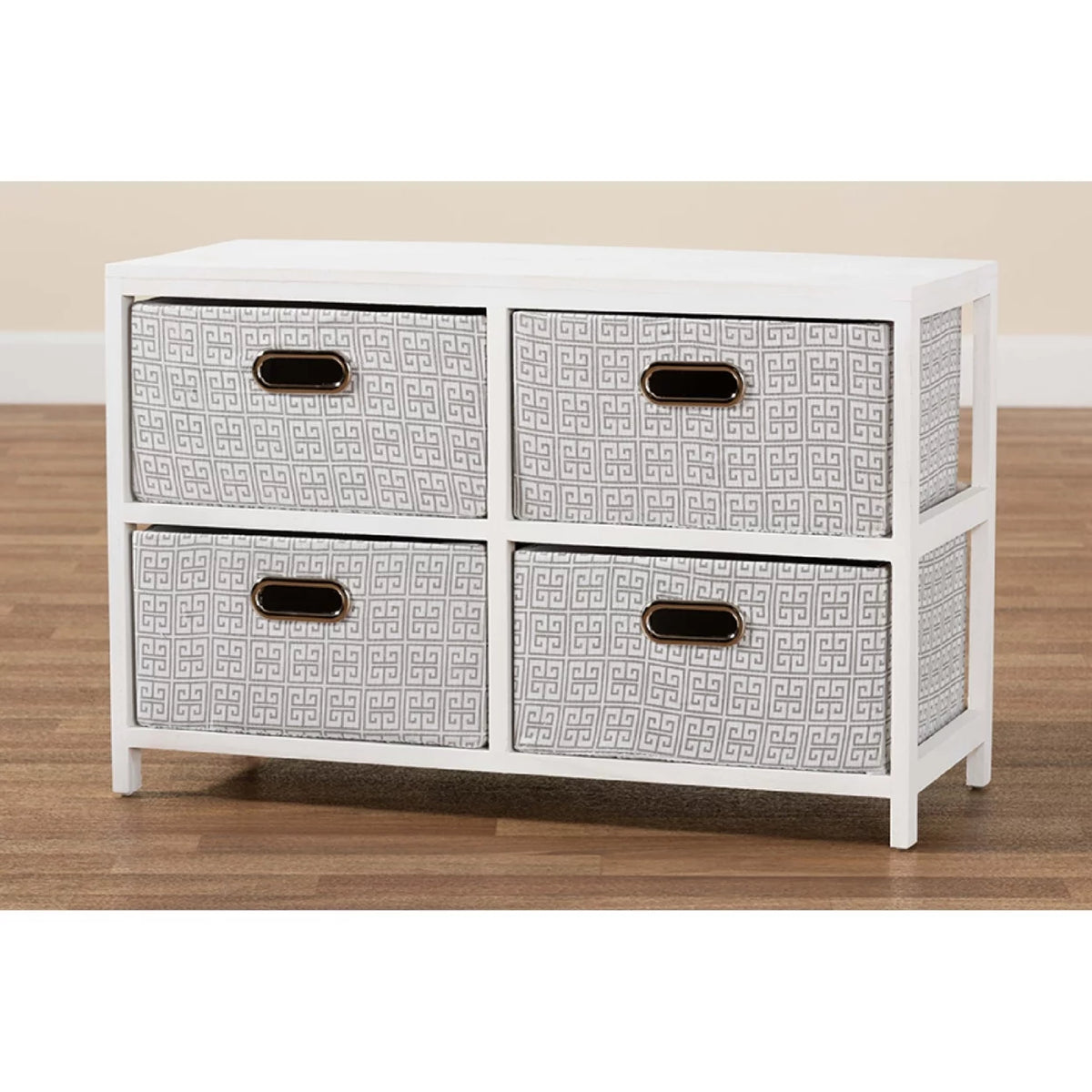 White Finished Wood 4-Basket Storage Unit F166956