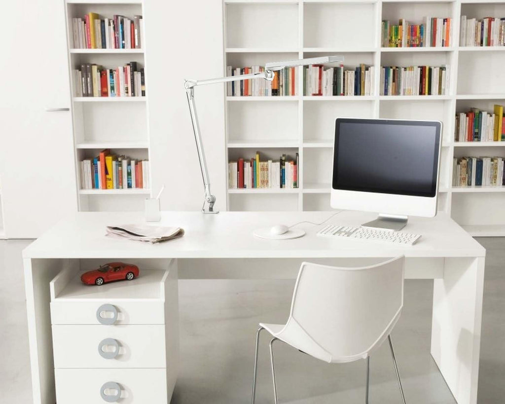 Silver Metal Swing Arm Desk Lamp with Clamp V7481
