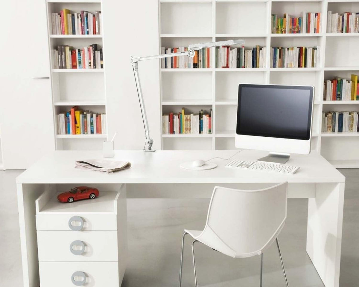 Silver Metal Swing Arm Desk Lamp with Clamp V7481