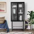Tall Cabinet with 2 Fluted Glass Doors and 2-Tier Adjustable Shelves Black U143