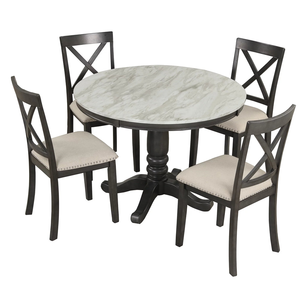 5 Piece Solid Wood Dining Room Set with 4 Chairs Y4328