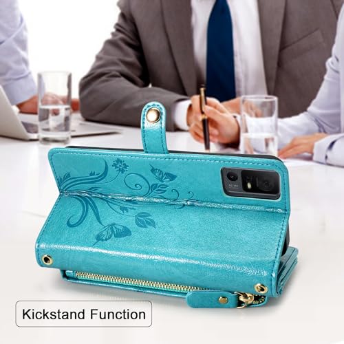 Floral Dark Purple Leather Flip Cover Phone Case with Card Holder Zipper Wrist Strap Z4155