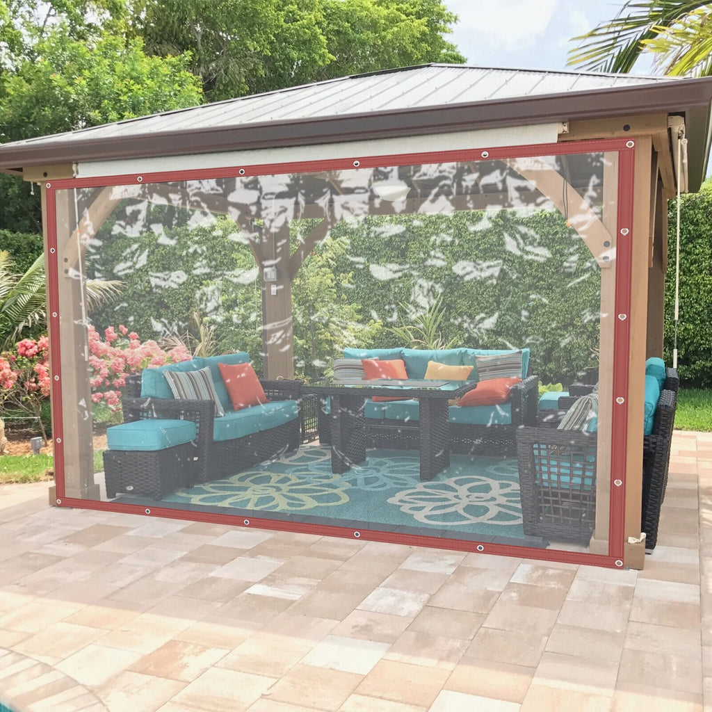 Brown PVC Clear Awning Canopy Patio Roll Up Enclosure Y814