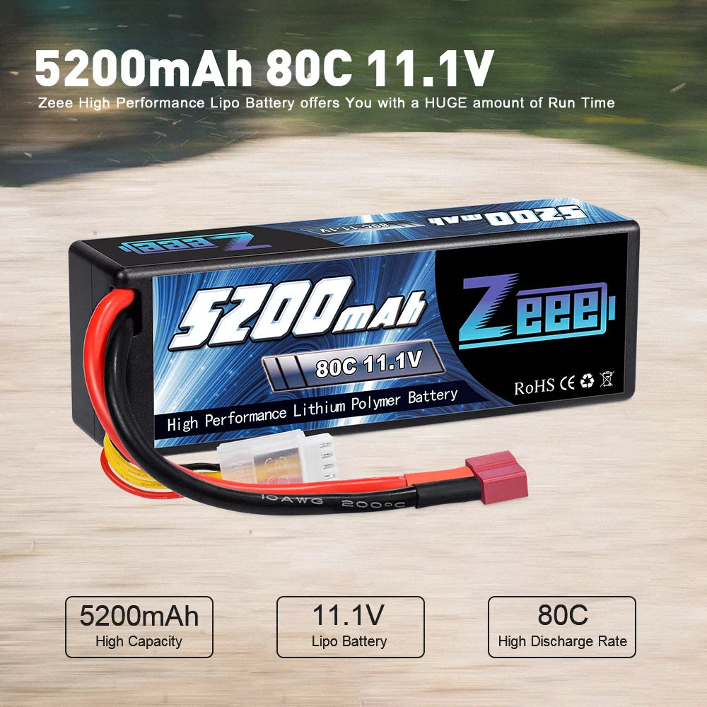 11.1V 80C 5200mAh 3S Lipo Battery with Deans Connector Hardcase (2 Packs) T9428