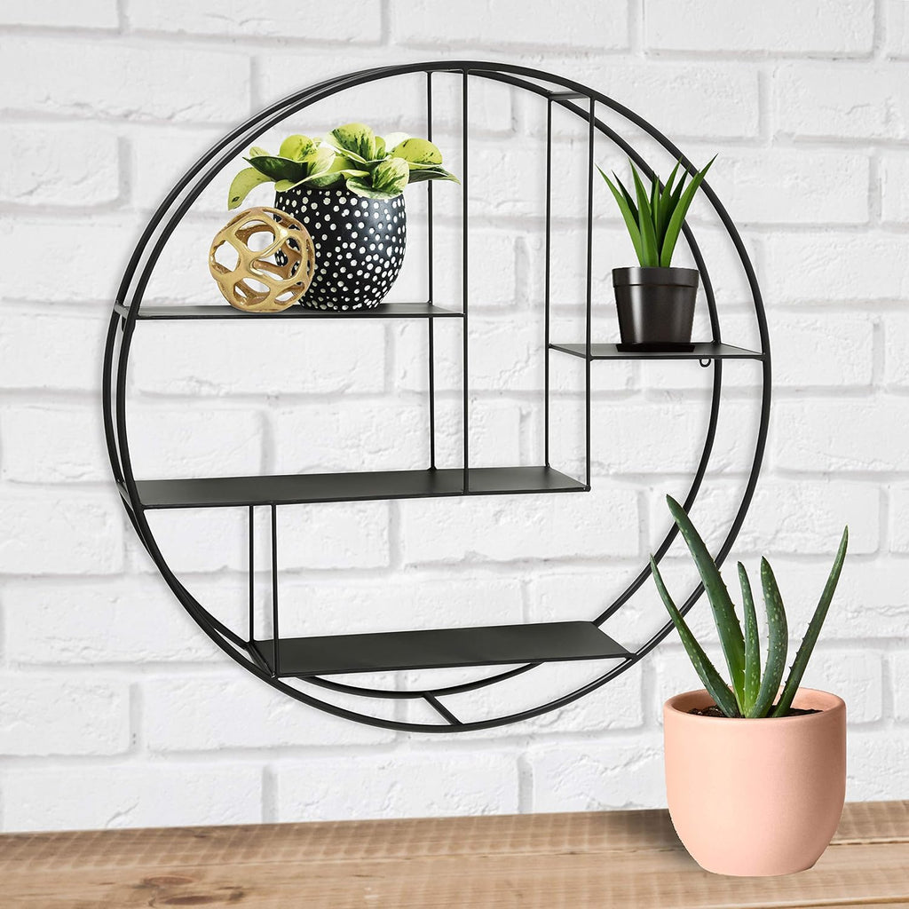 Black Iron Round Metal Wall Shelf, 4 Levels I311326