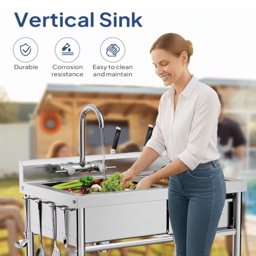 Stainless Steel Freestanding Utility Sink with Workbench Drawer G67978