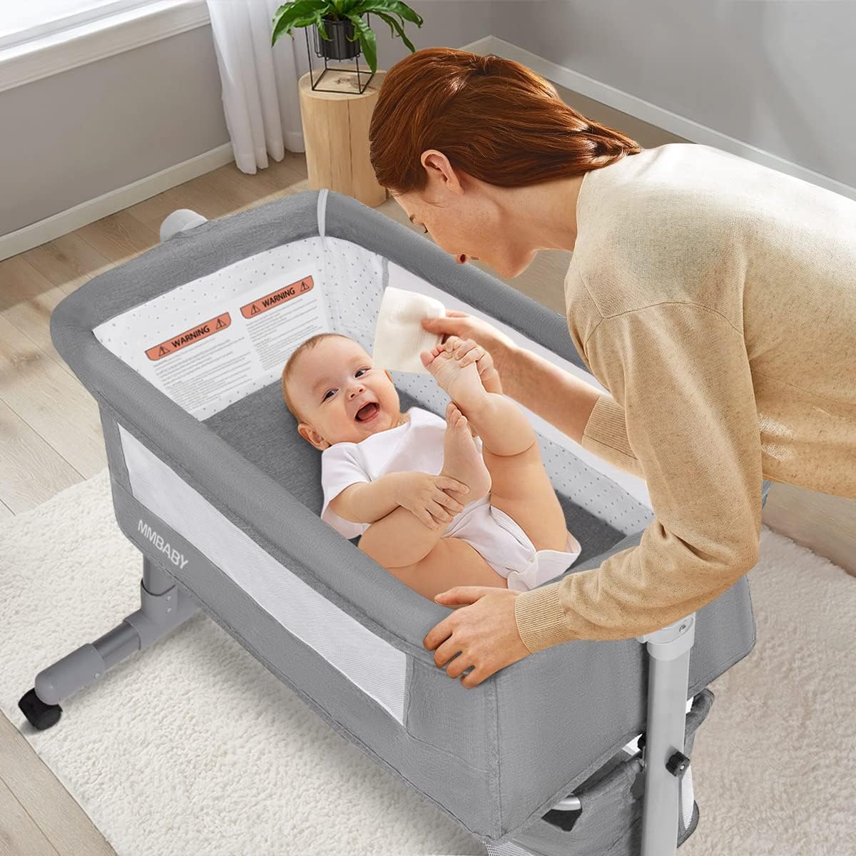 3 in 1 Travel Bedside Bassinet with Wheels, Height Adjustable, with Mosquito Nets R108
