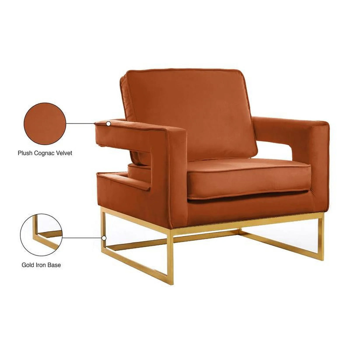 Velvet Accent Chair in Cognac and Gold Z964