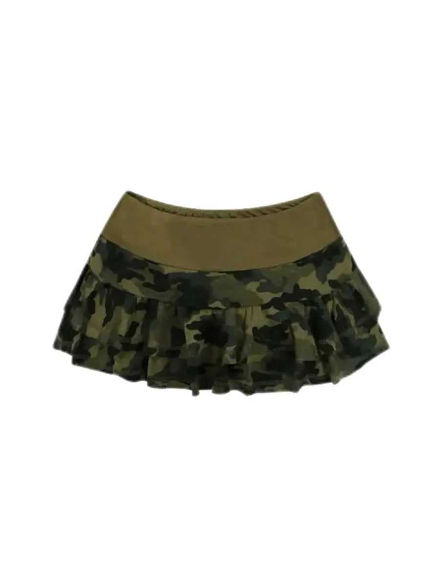 Camouflage Ruffle Mini Skirt V6748