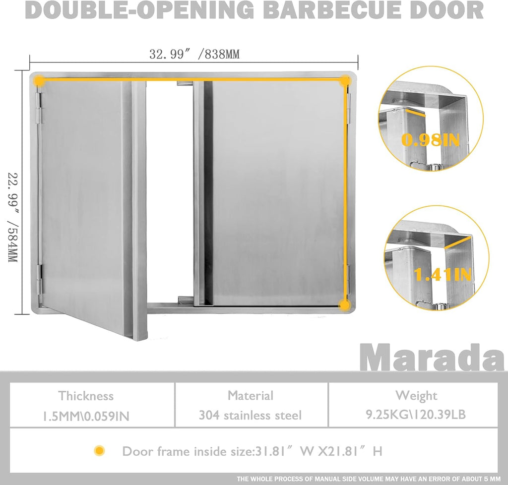 Stainless Steel Double Wall Outdoor Kitchen BBQ Access Door 33W x 23H Inch A3242
