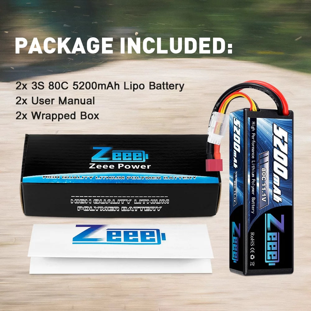 11.1V 80C 5200mAh 3S Lipo Battery with Deans Connector Hardcase (2 Packs) T9428