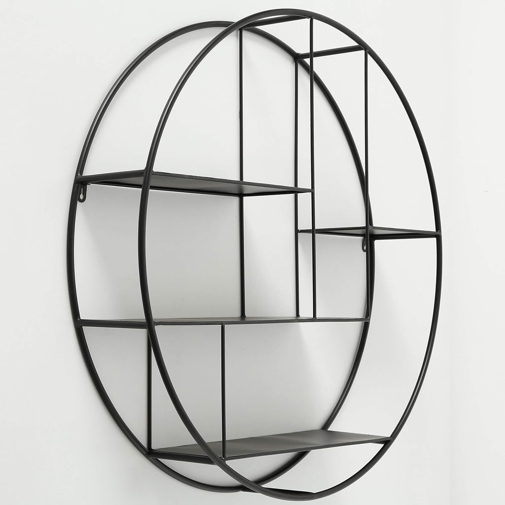 Black Iron Round Metal Wall Shelf, 4 Levels I311326