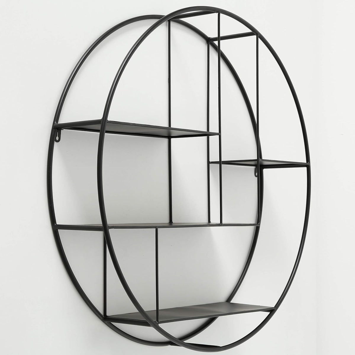 Black Iron Round Metal Wall Shelf, 4 Levels I311326