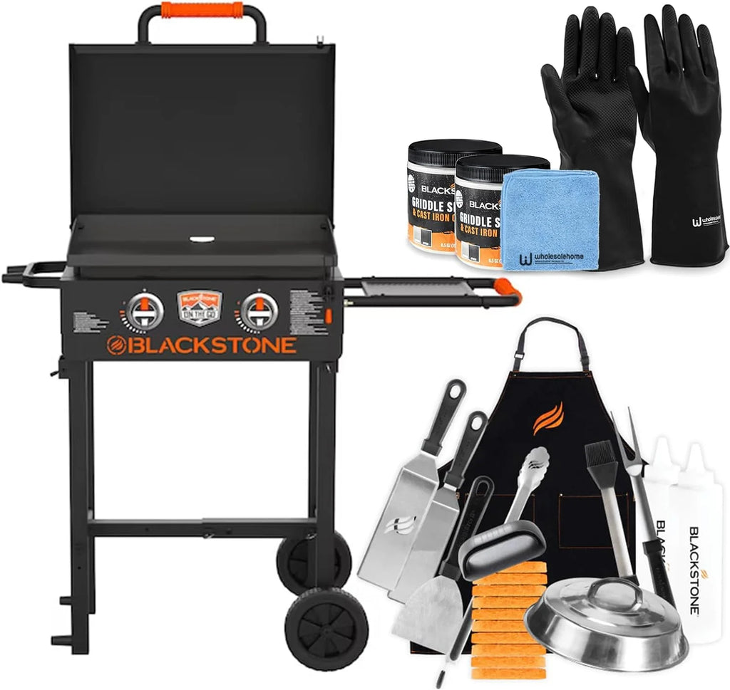 22 inch Propane Flat Top Gas Grill with Hood and Stand J92693