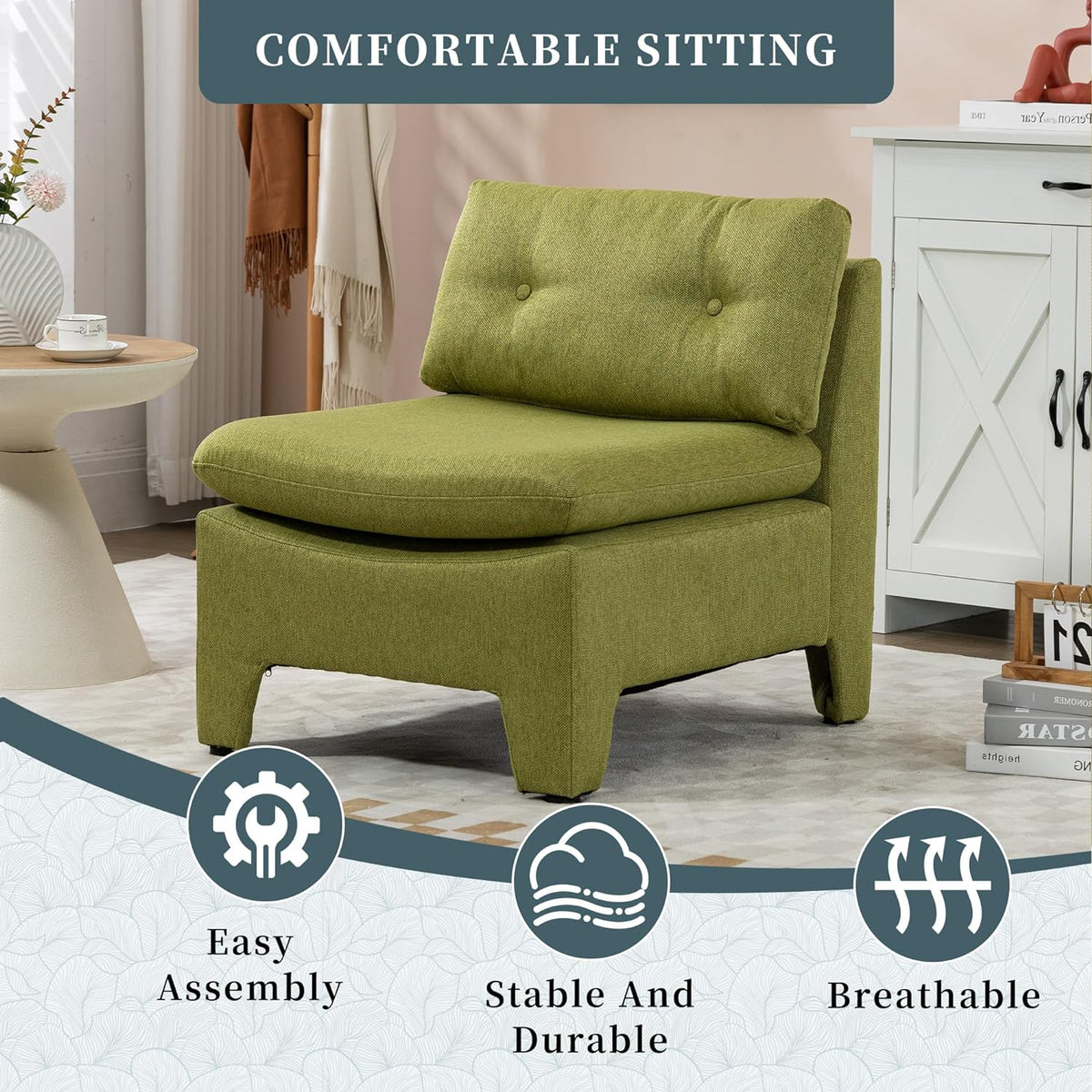 Olive Velvet Oversized Armless Chair R565
