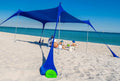 Beach Tent Pop Up Canopy Sun Shelter UPF50+ Lightweight Outdoor Shade with Ground Pegs and Stability Poles Portable Set (10 X 10 FT 4 Pole, Bright Blue) O85093