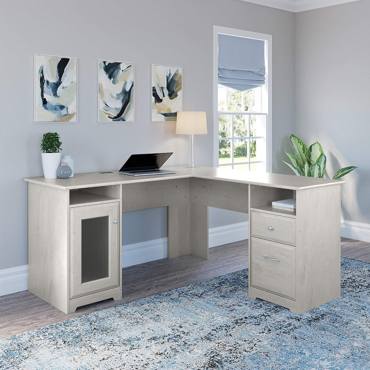 Linen White Oak L Shape Desk Q39043