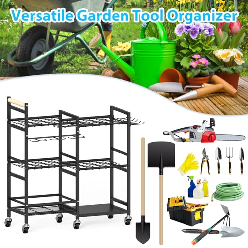 3-tier Metal Rolling Garden Tool Organizer U605485